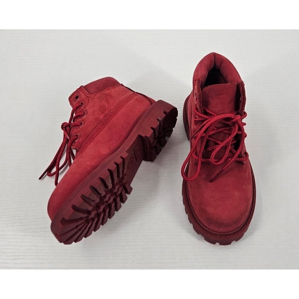 Timberland Toddler Lace-up Boots Sz 8 Red Suede Padded Collar Waterproof ReBolt